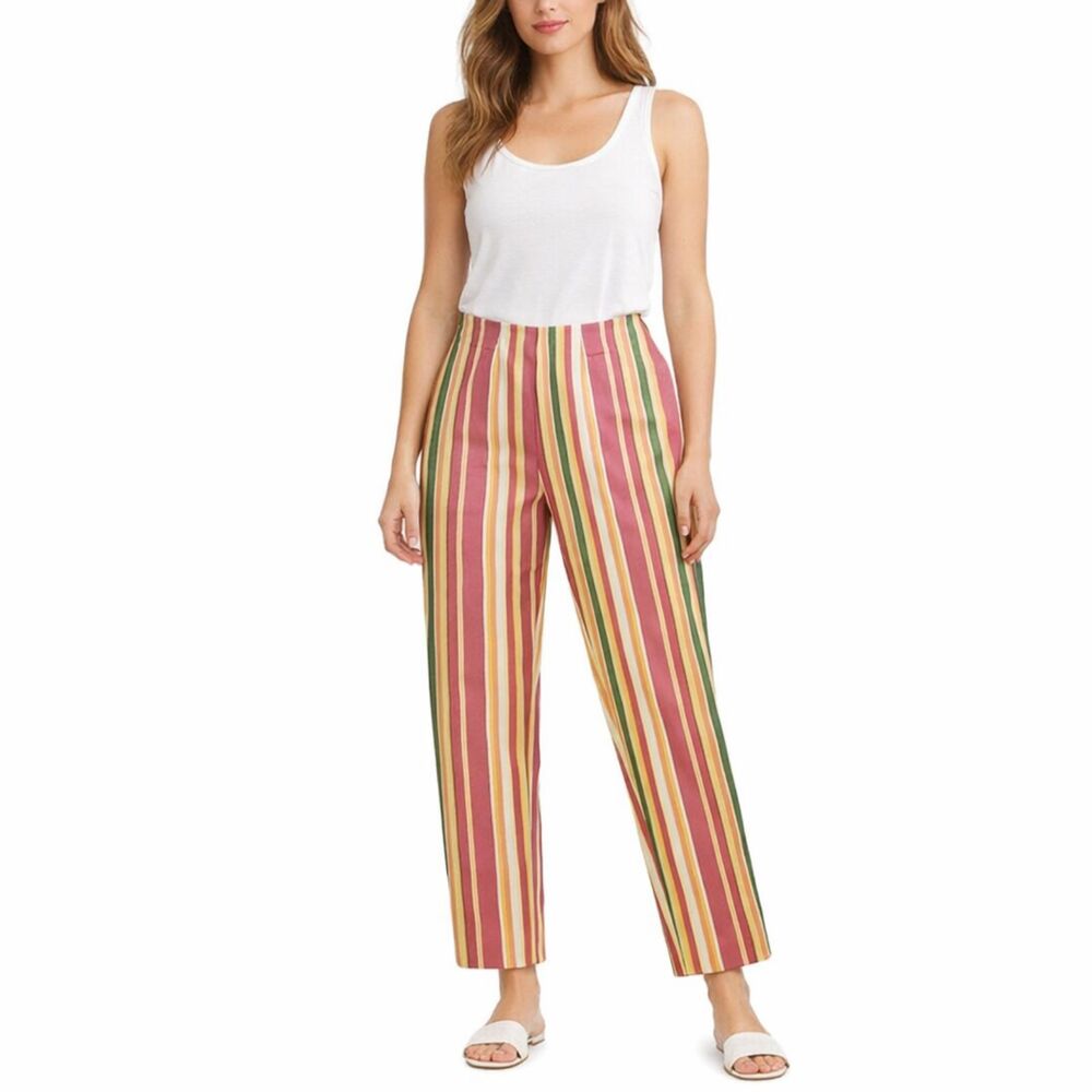 Madison Studio Striped Cigarette Leg Pants Womens Sz 10 VTG Cabana Rockabilly